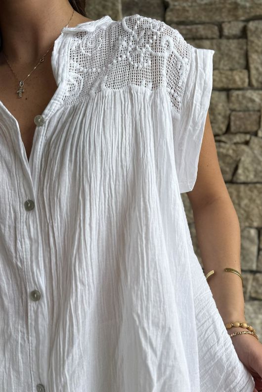 Elsie Pure Cotton Cap Sleeve Blouse White